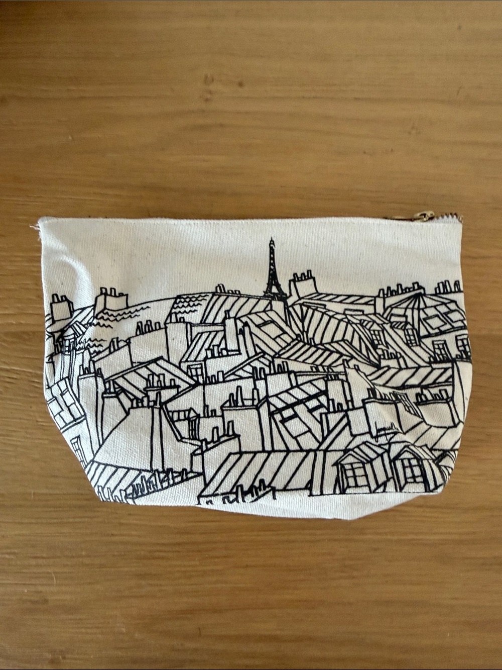 Cream Canvas Cosmetic Pouch with Black Paris Roofline Print